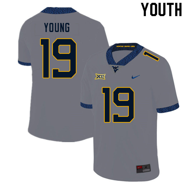 Youth #19 Scottie Young West Virginia Mountaineers College Football Jerseys Sale-Gray - Click Image to Close